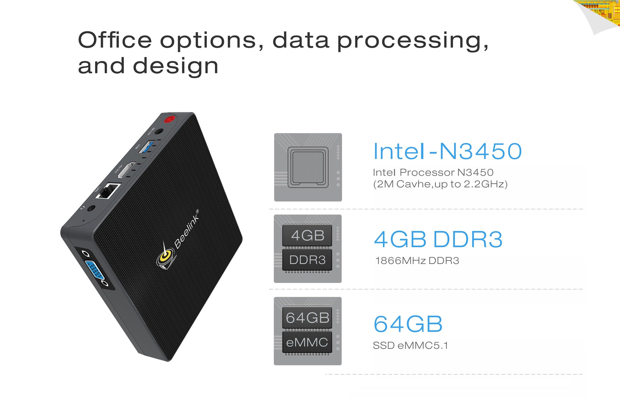 windows 10 Mini PC Intel Celeron 4GB+64GB 2.4G 5.8Gb Fanless computer