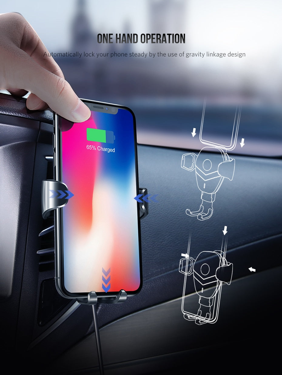 Car Wireless Charger for iPhone Xs XR X 8 10W Fast Wireless Charging for Samsung Galaxy S9 S8 Car Phone Holder Charger