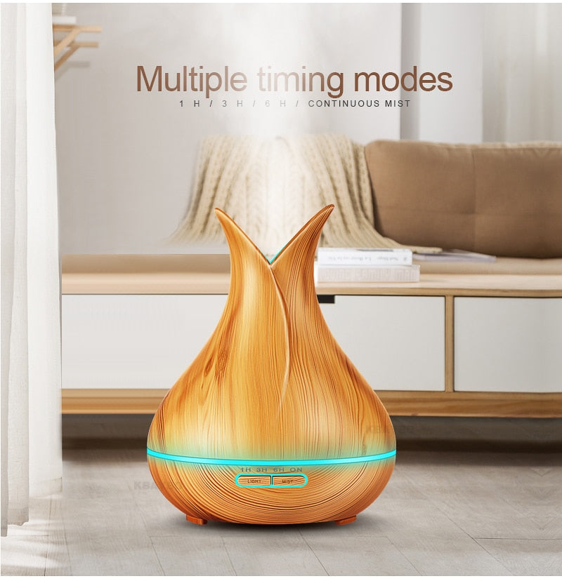 Humidifier Aroma Essential Oil  Diffuser with Wood Grain 7 Color Changing LED Lights for Office Home