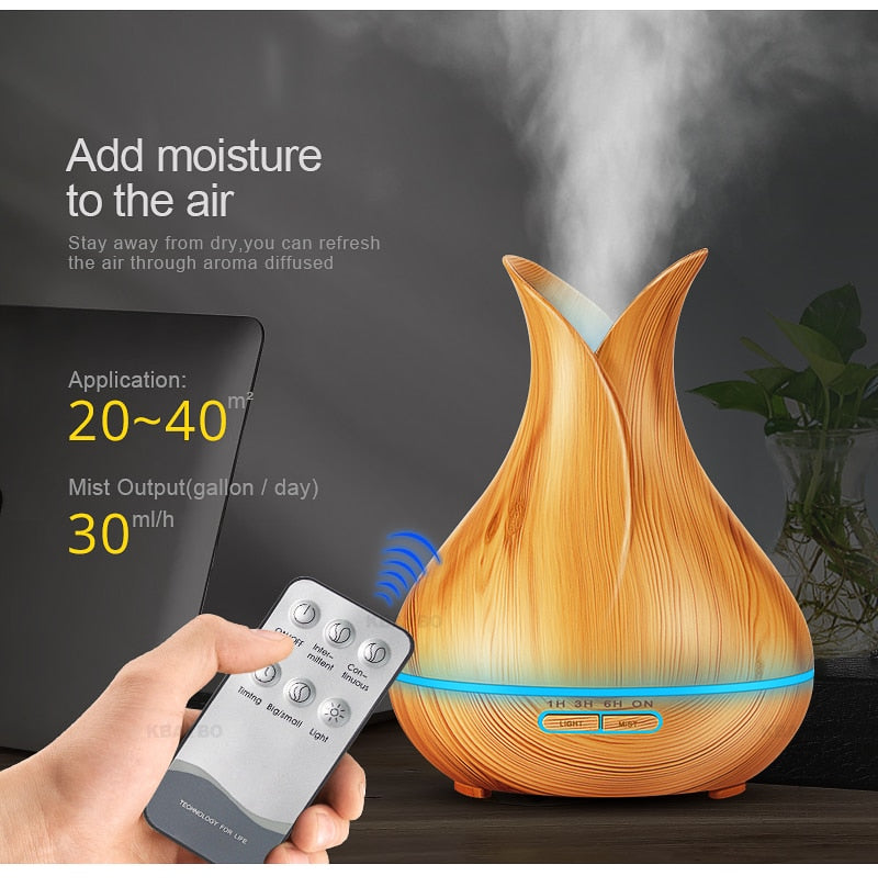 Humidifier Aroma Essential Oil  Diffuser with Wood Grain 7 Color Changing LED Lights for Office Home