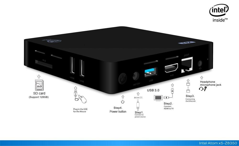 Mini PC Windows 10 Intel Atom Quad Core 2.4G 5.8G WiFi Desktop Computers