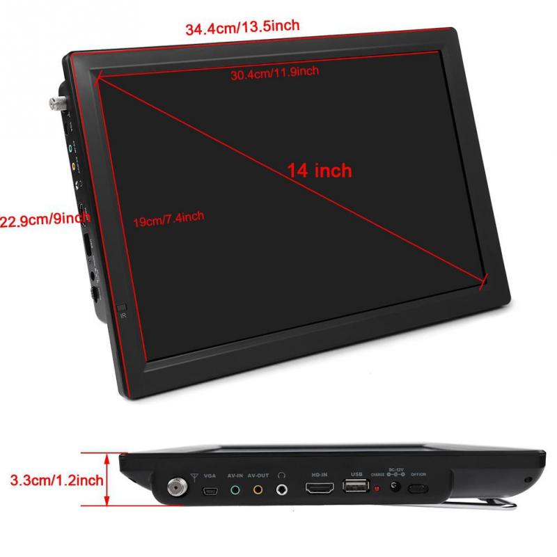 14inch Digital Television Portable TV 1080P HD HDMI Video Player 110-220V US for Home Car