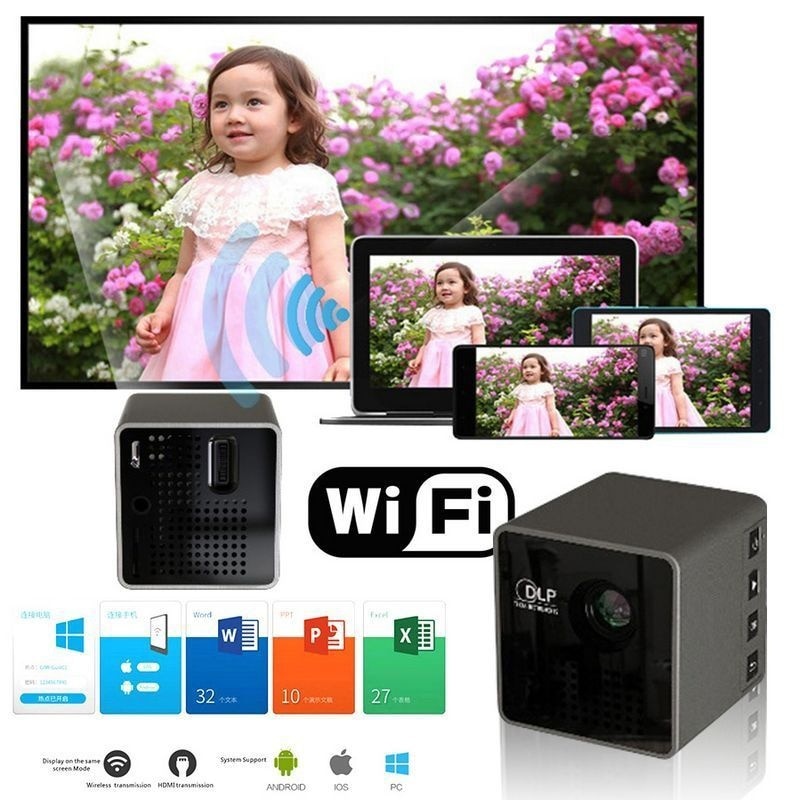 Mini Projector 1080P Wireless WIFI Mobile Projector Support miracast DLNA Pocket Proyector home theater 5.1 DLP Beamer Battery