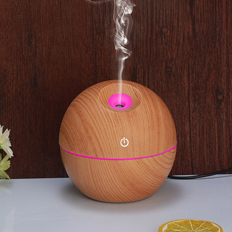 USB Wood Grain Essential Oil Diffuser 130ml Ultrasonic Humidifier Household Aroma Diffuser Aromatherapy Mist Maker with LED