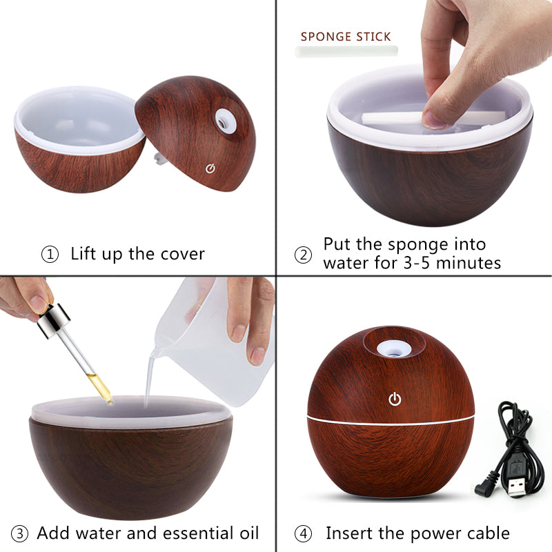 USB Wood Grain Essential Oil Diffuser 130ml Ultrasonic Humidifier Household Aroma Diffuser Aromatherapy Mist Maker with LED